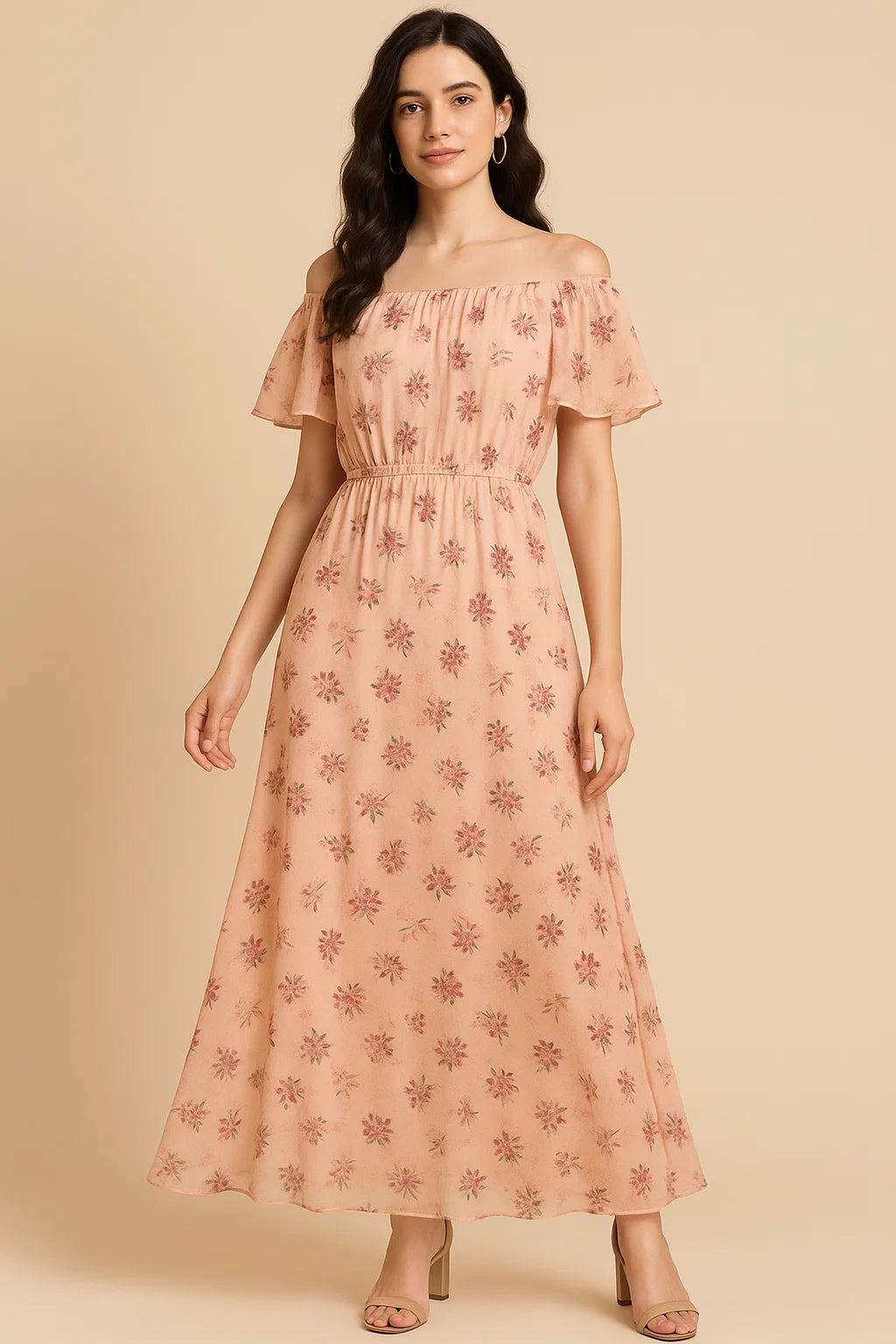 Lovely Pink Orchid Bunch Digital Printed Fabric - Pure Georgette