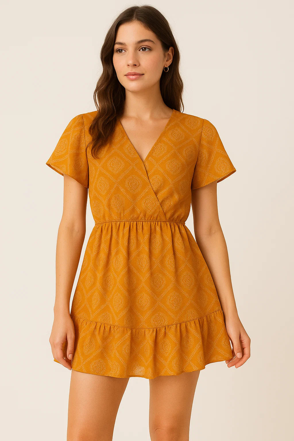 Creative Yellow Doted Seamless Digital Printed Fabric - Pure Georgette