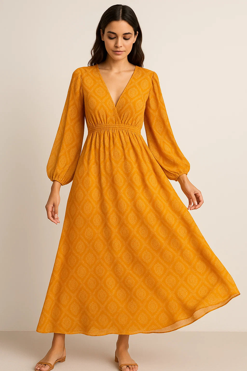 Creative Yellow Doted Seamless Digital Printed Fabric - Pure Georgette