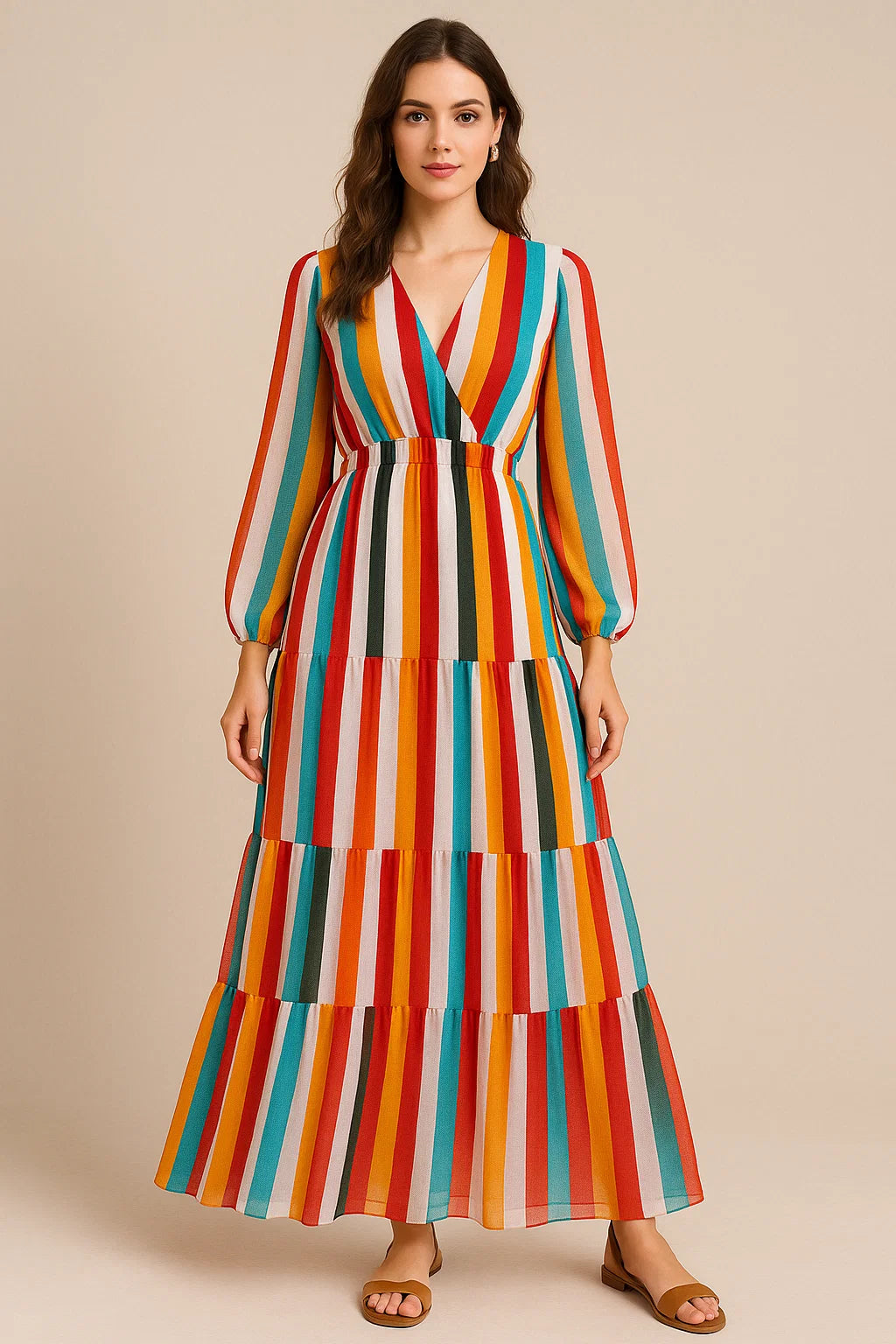 Morden Rainbow Strips Printed Fabric - Pure Georgette