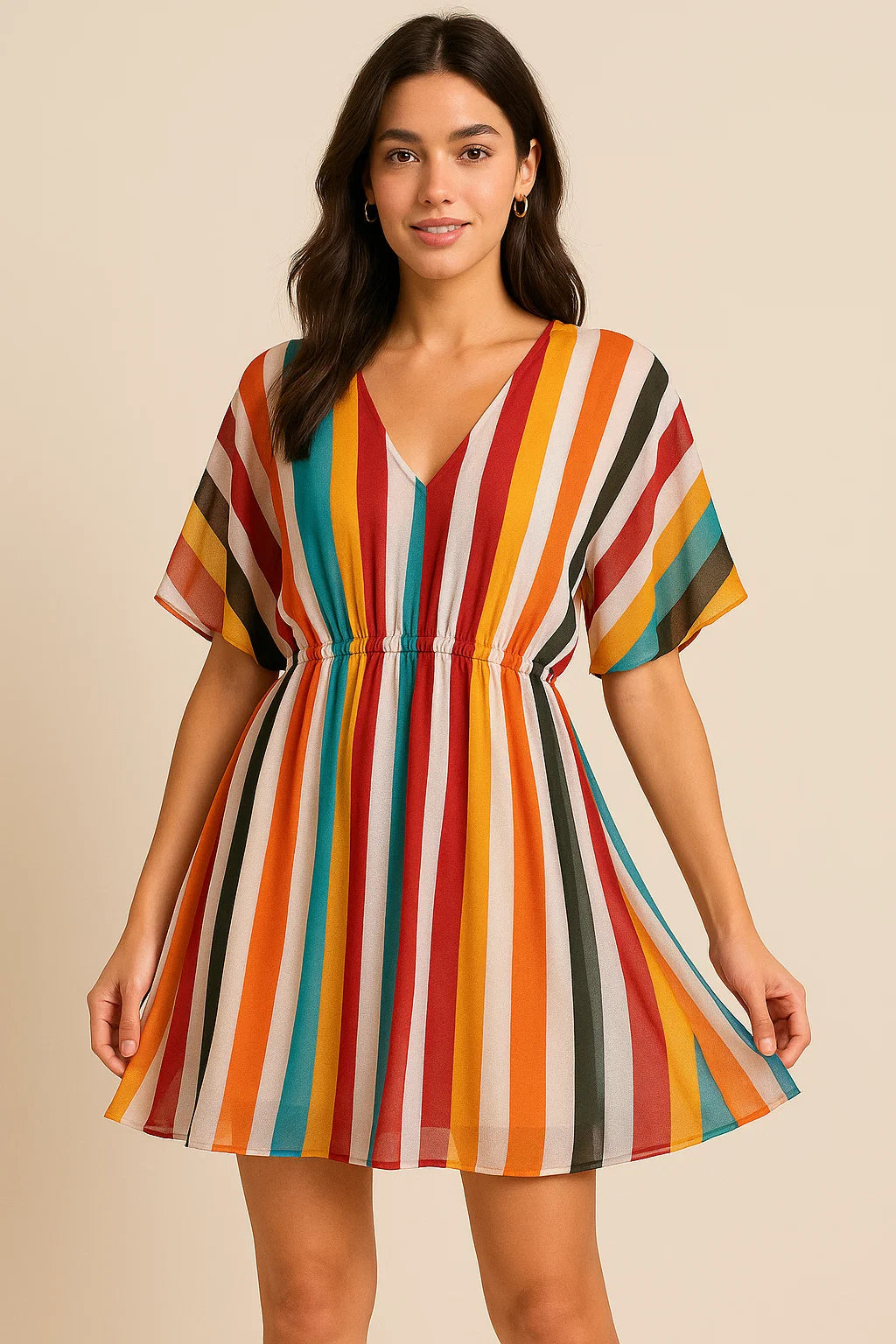 Morden Rainbow Strips Printed Fabric - Pure Georgette