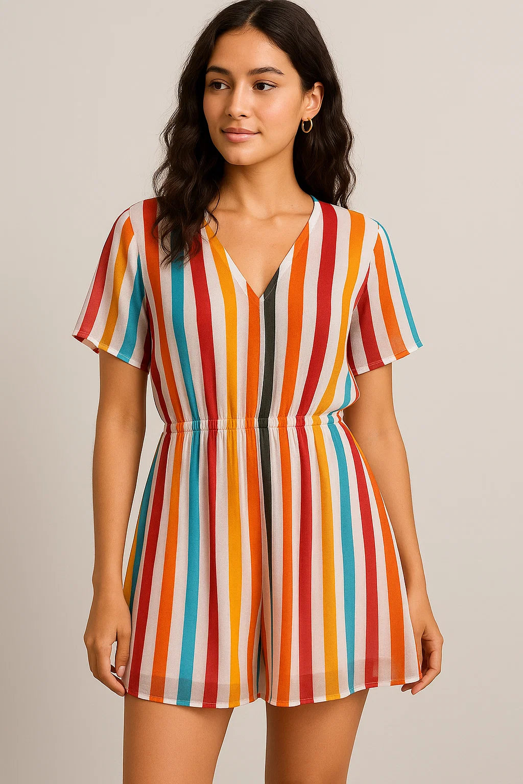 Morden Rainbow Strips Printed Fabric - Pure Georgette