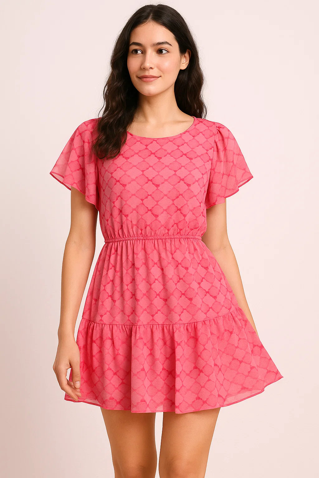 Lattice Star Patterns Digital Printed Fabric - Pure Georgette