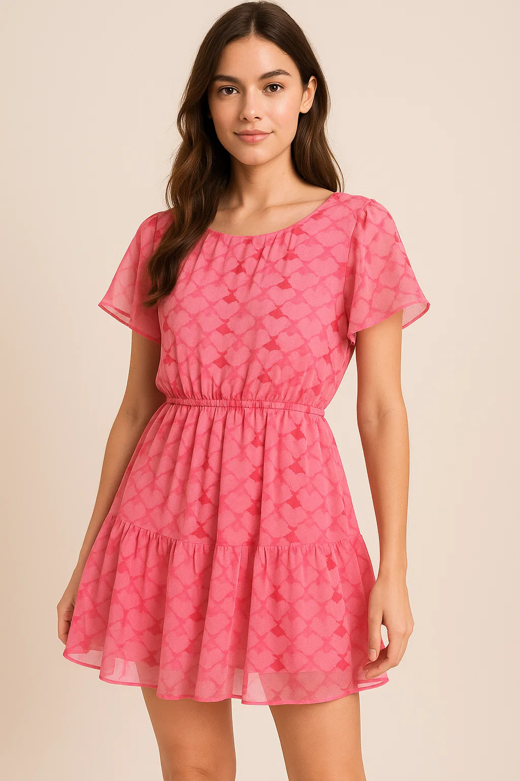 Lattice Star Patterns Digital Printed Fabric - Pure Georgette