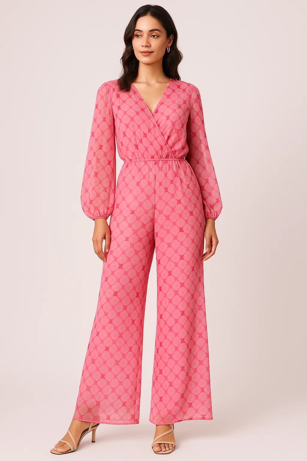 Lattice Star Patterns Digital Printed Fabric - Pure Georgette