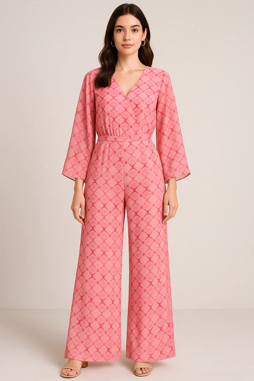 Lattice Star Patterns Digital Printed Fabric - Pure Georgette