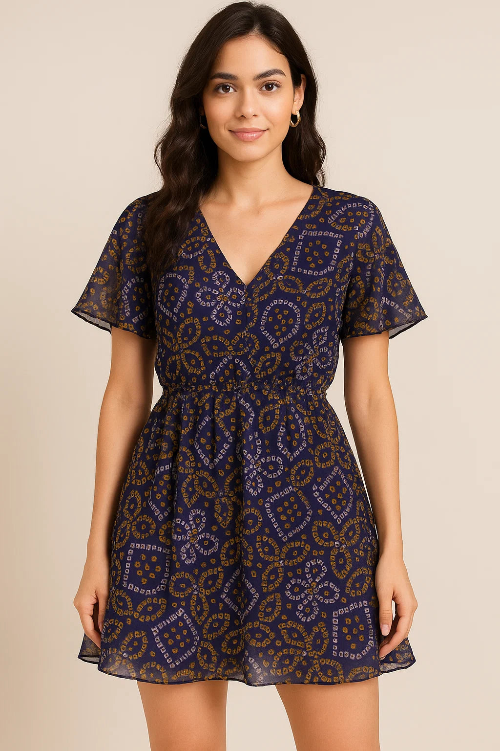 Tiny Yellow And White Doted Digital Printed Fabric - Pure Georgette