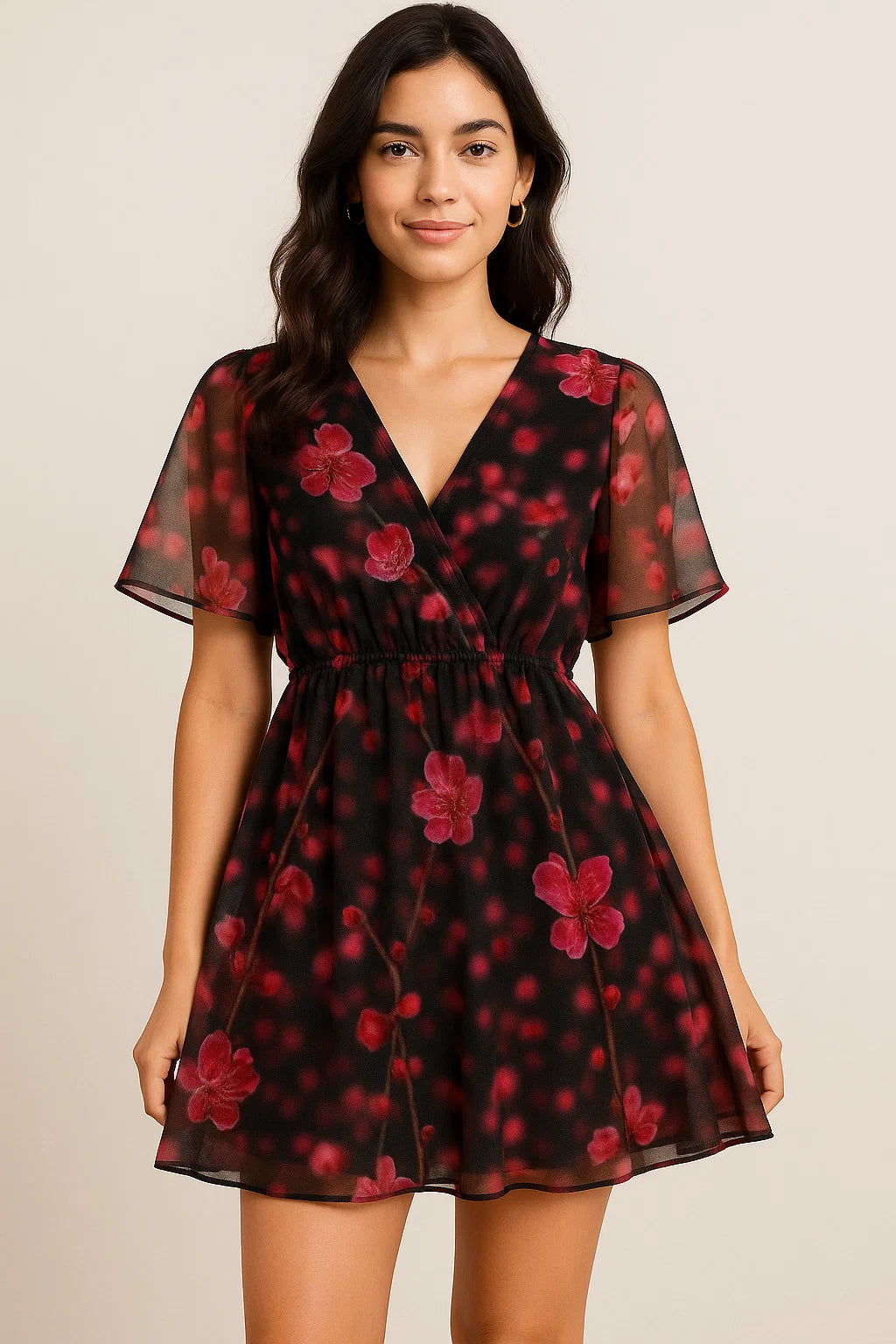 Tiny Pink Chintz Branch Digital Printed Fabric - Pure Georgette