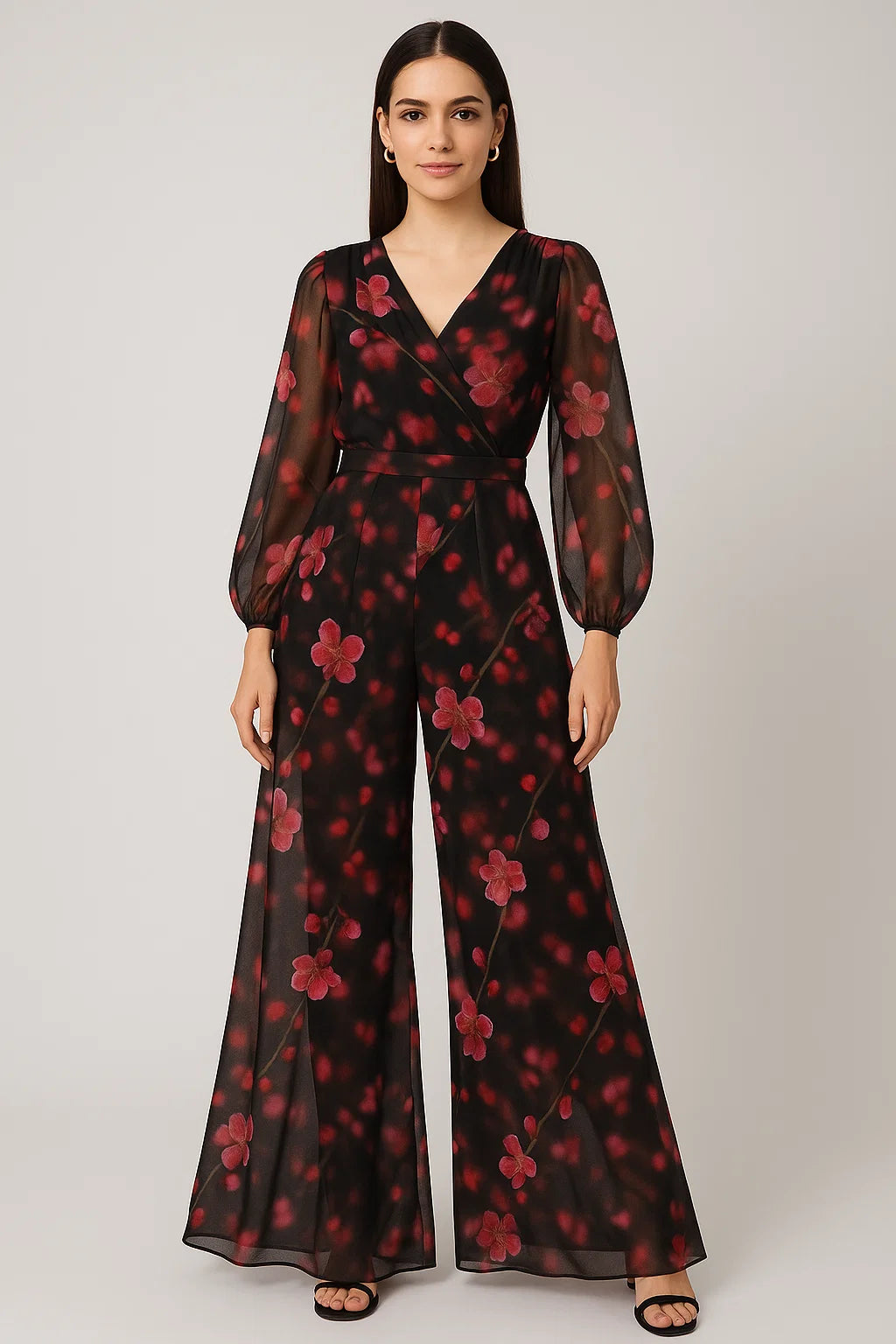 Tiny Pink Chintz Branch Digital Printed Fabric - Pure Georgette