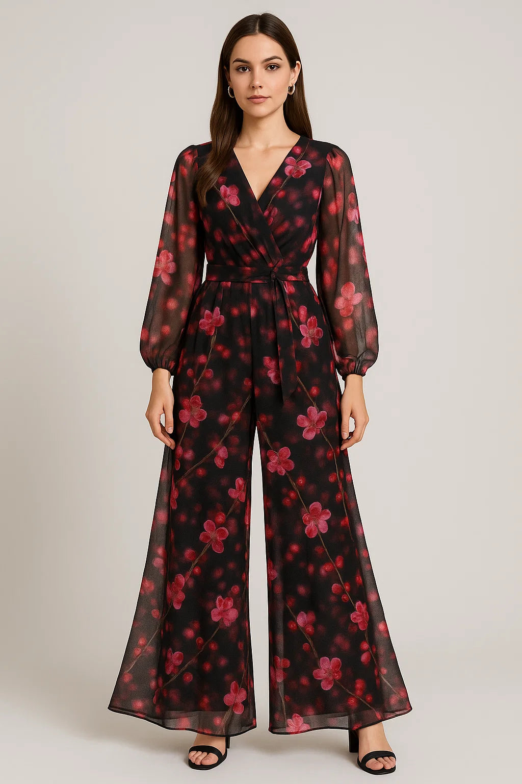 Tiny Pink Chintz Branch Digital Printed Fabric - Pure Georgette