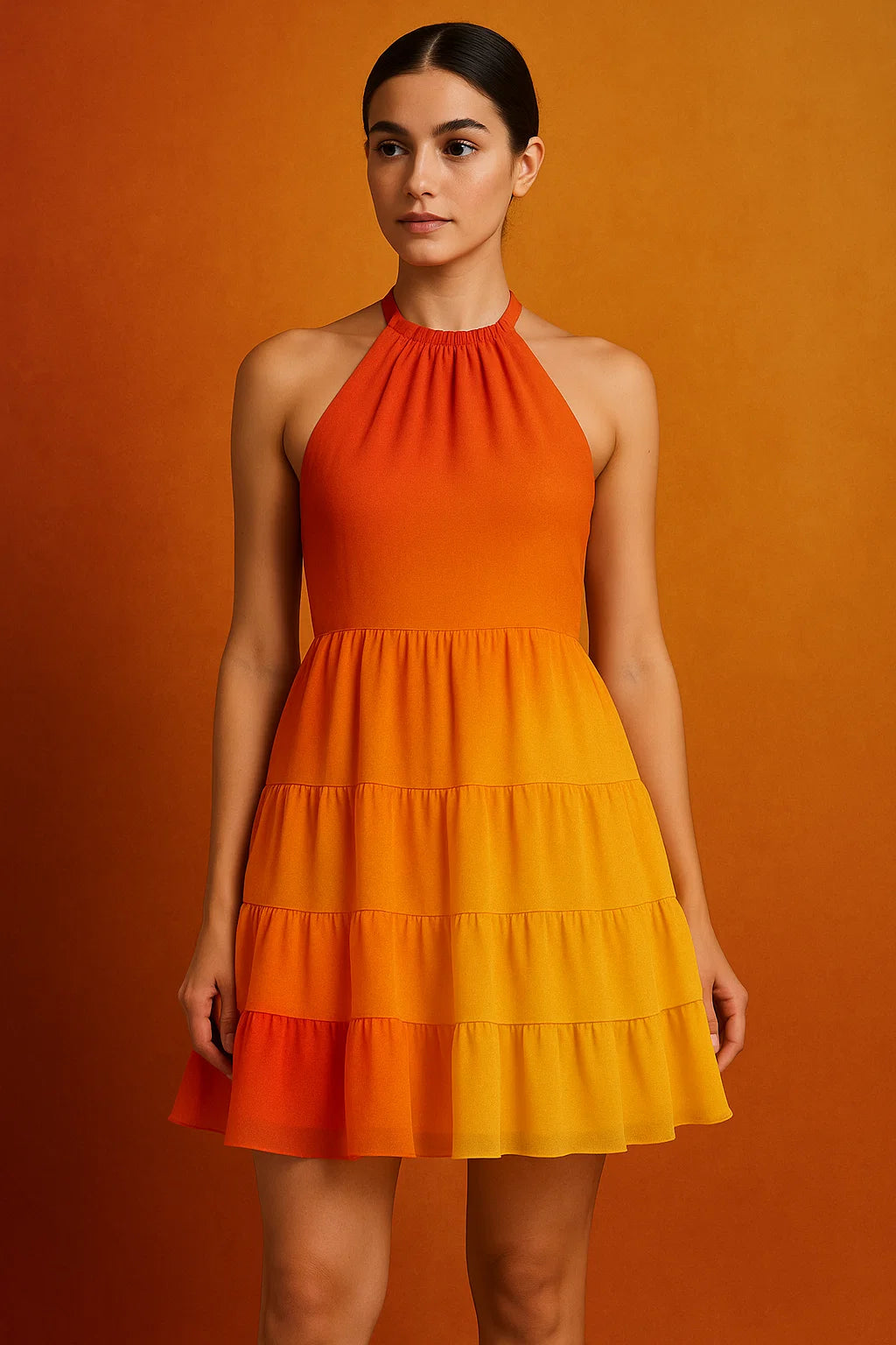 Decorative Yellow Gradient Combo Digital Printed Fabric - Pure Georgette