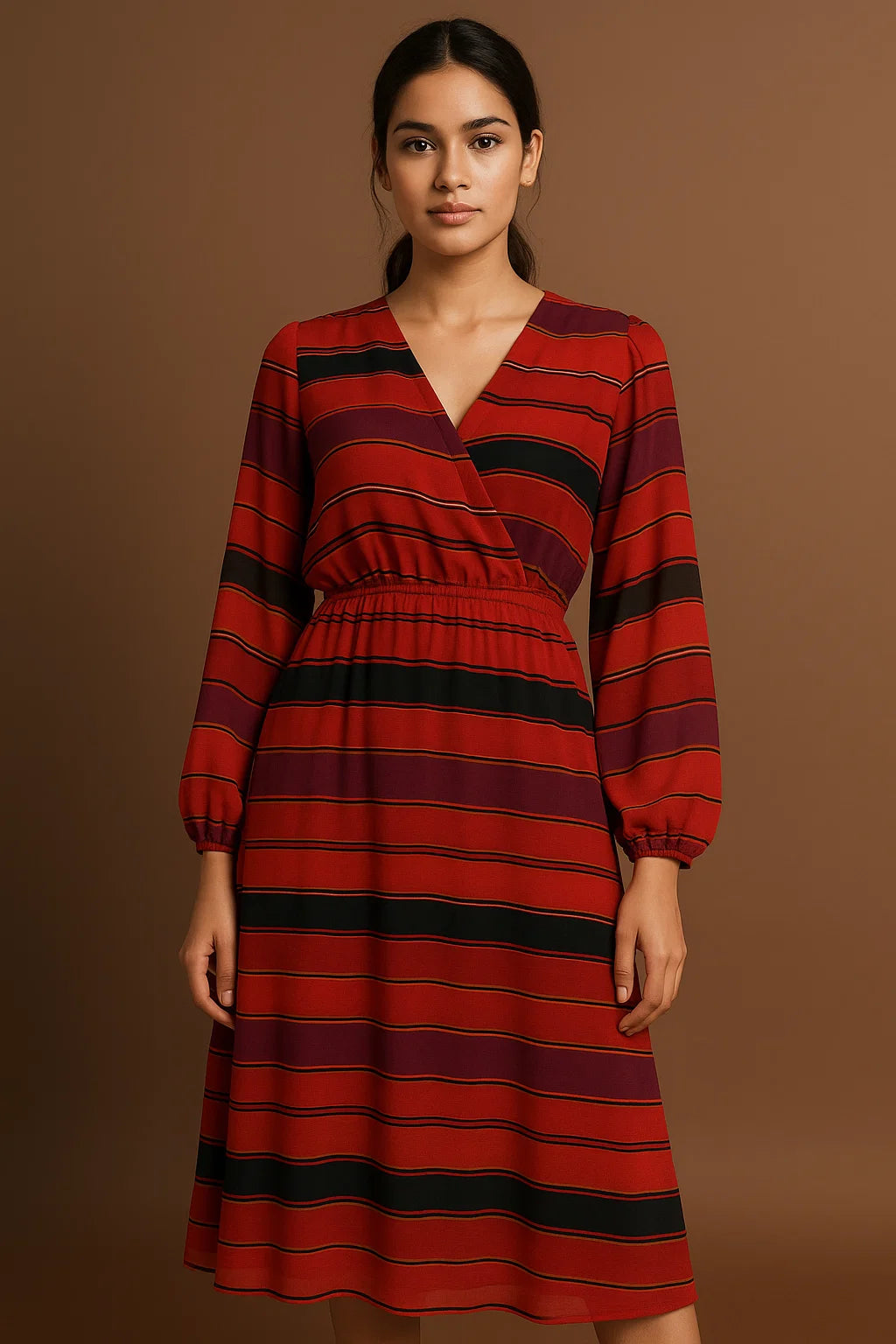 Tiny Serpentine Stripes Pattern Digital Printed Fabric - Pure Georgette