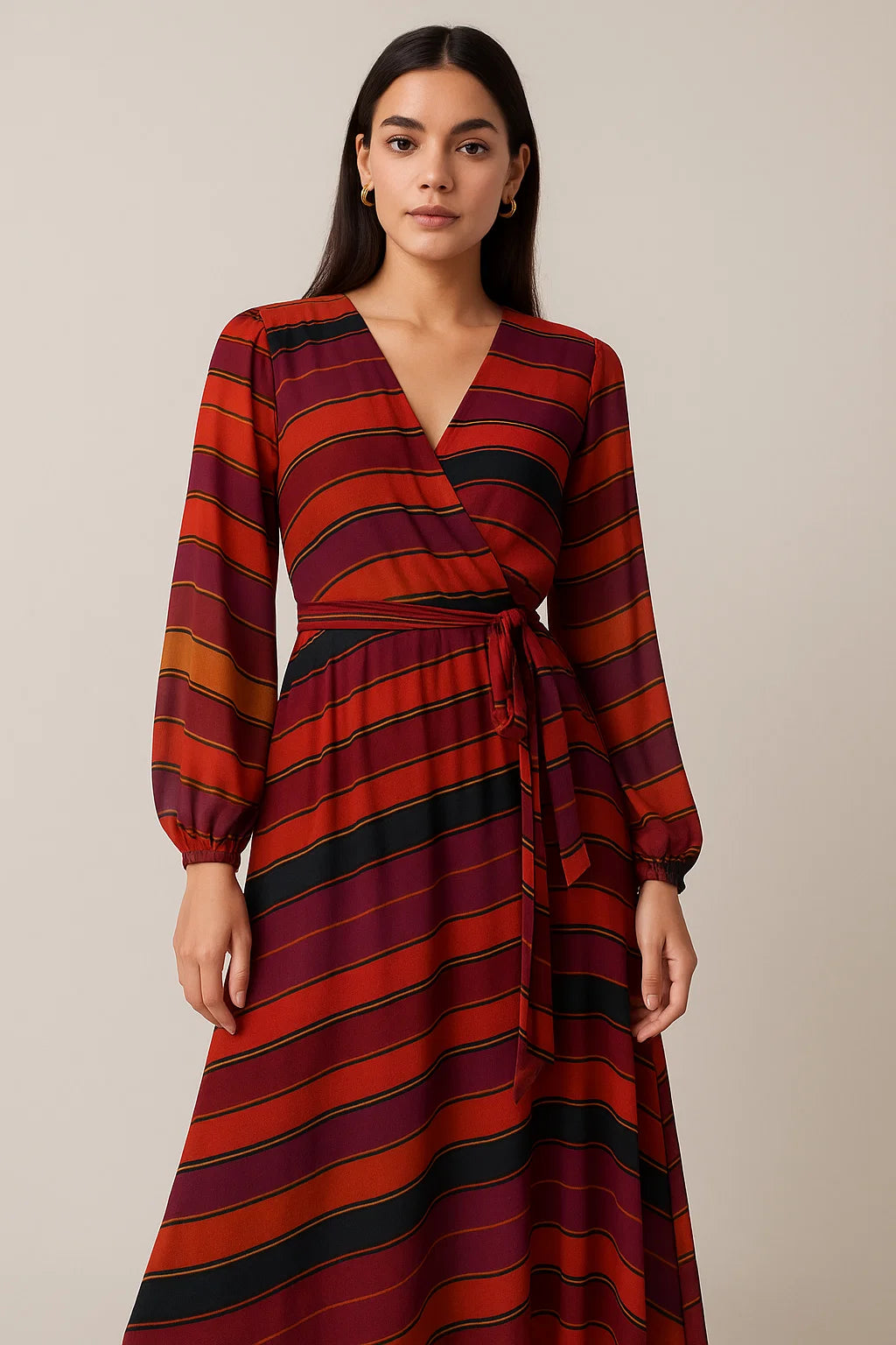 Tiny Serpentine Stripes Pattern Digital Printed Fabric - Pure Georgette