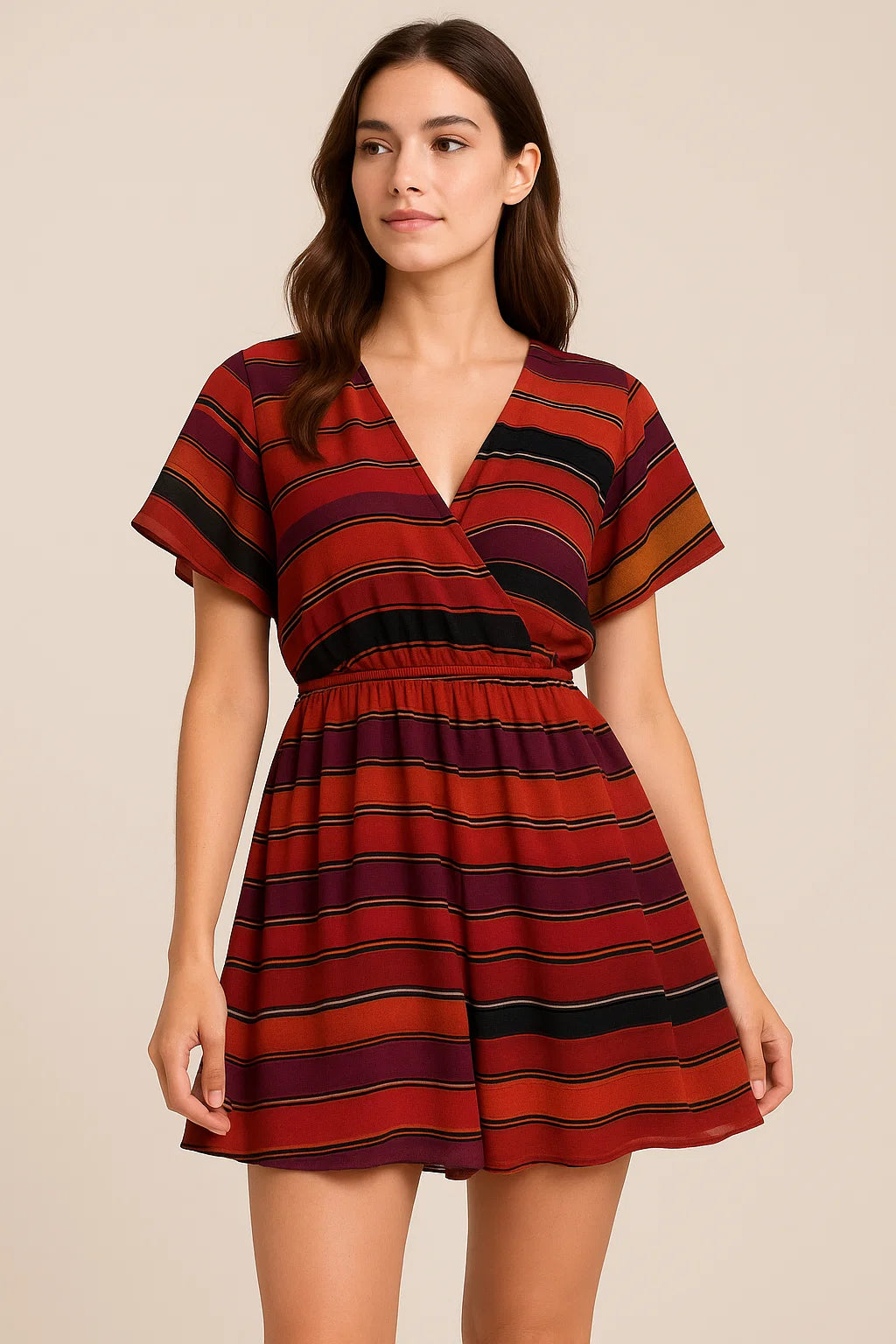 Tiny Serpentine Stripes Pattern Digital Printed Fabric - Pure Georgette