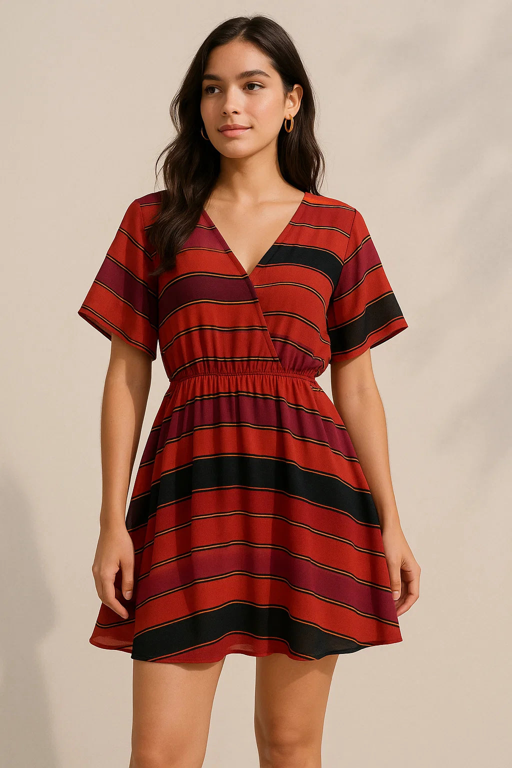 Tiny Serpentine Stripes Pattern Digital Printed Fabric - Pure Georgette