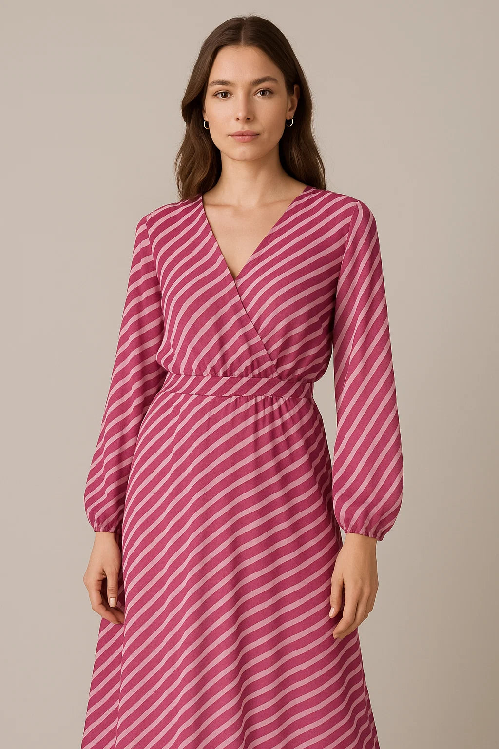 Pink Breton Stripes Pattern Digital Printed Fabric - Pure Georgette