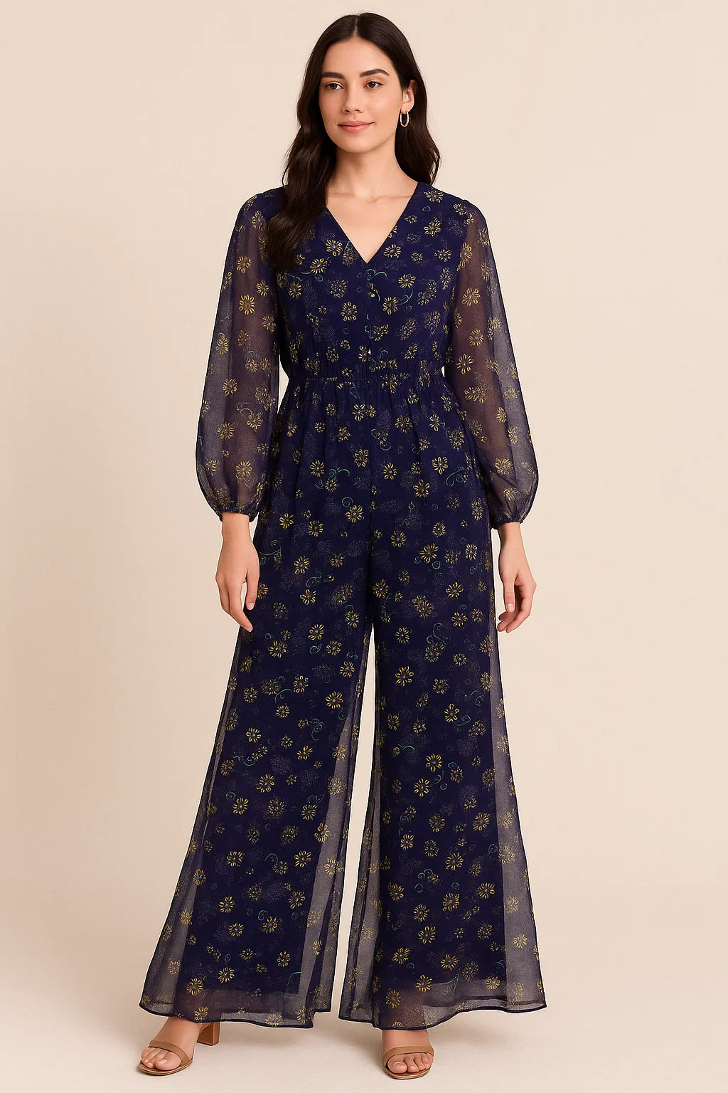 Royal Orchid Ditsy Digital Printed Fabric - Pure Georgette