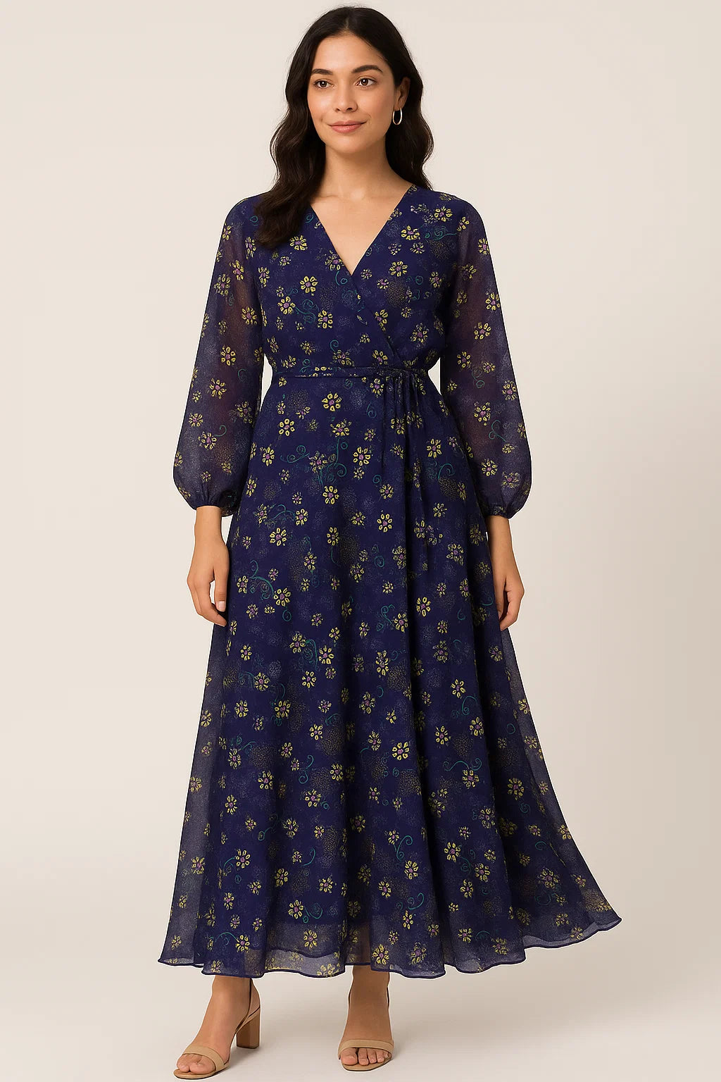 Royal Orchid Ditsy Digital Printed Fabric - Pure Georgette