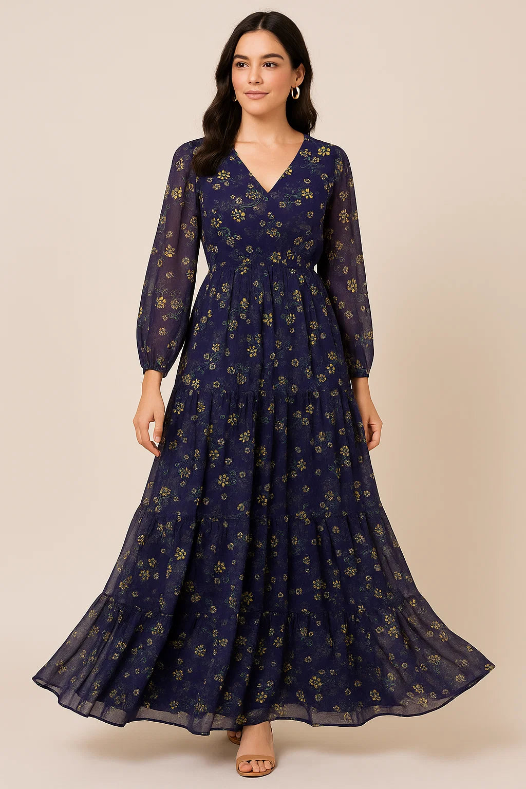 Royal Orchid Ditsy Digital Printed Fabric - Pure Georgette