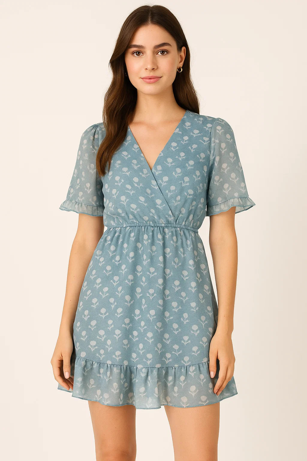 Iris Small Flower Digital Printed Fabric - Pure Georgette