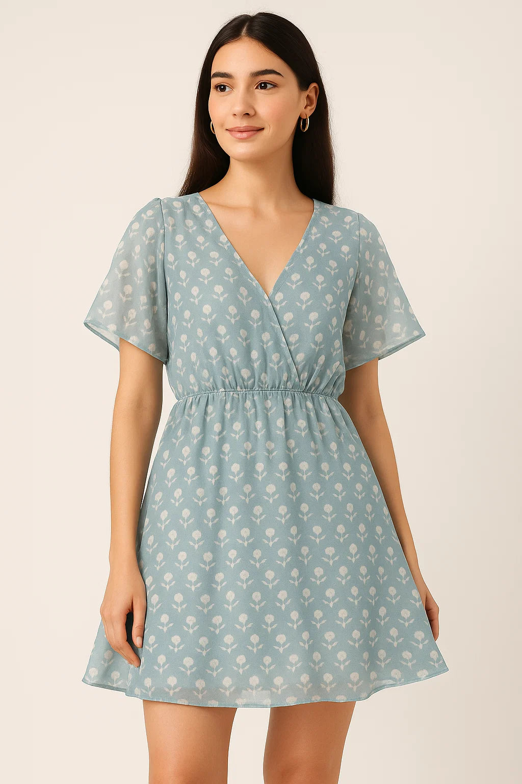 Iris Small Flower Digital Printed Fabric - Pure Georgette