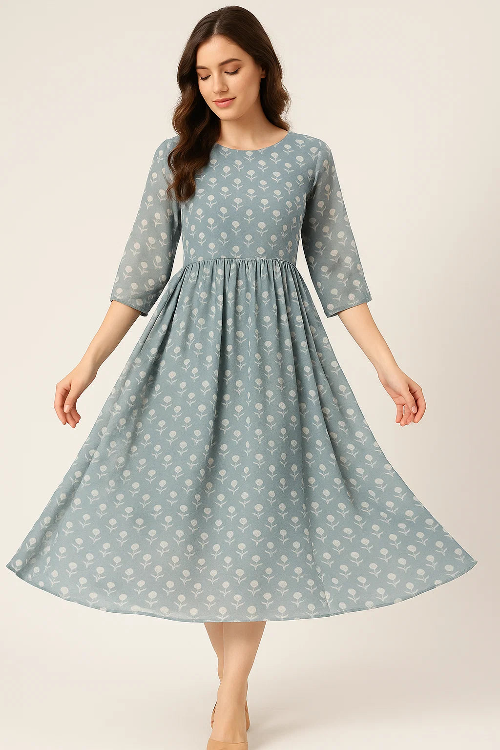 Iris Small Flower Digital Printed Fabric - Pure Georgette