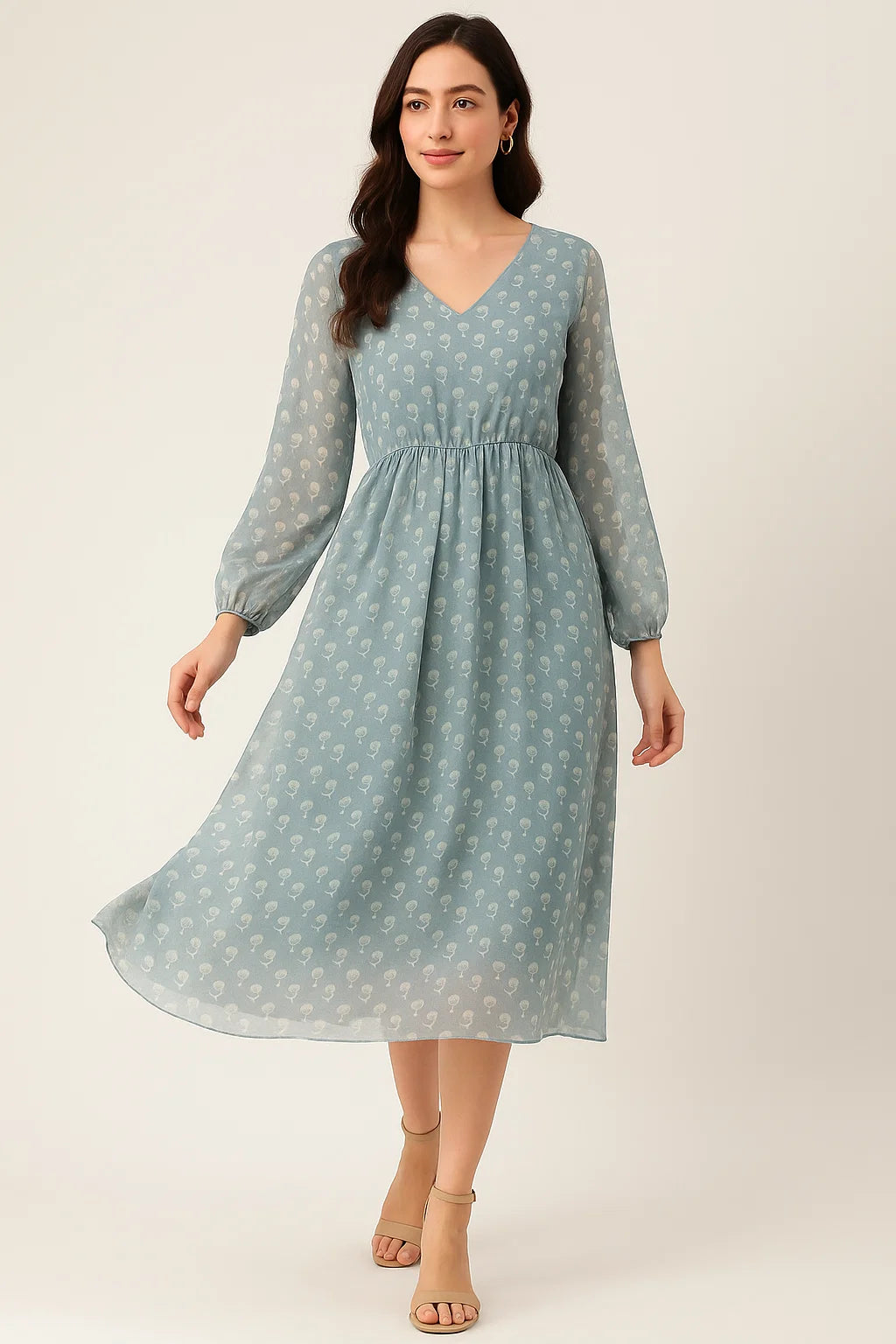 Iris Small Flower Digital Printed Fabric - Pure Georgette