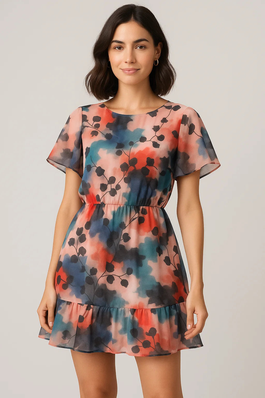 Watercolour Spot With Flower Digital Printed Fabric - Pure Georgette