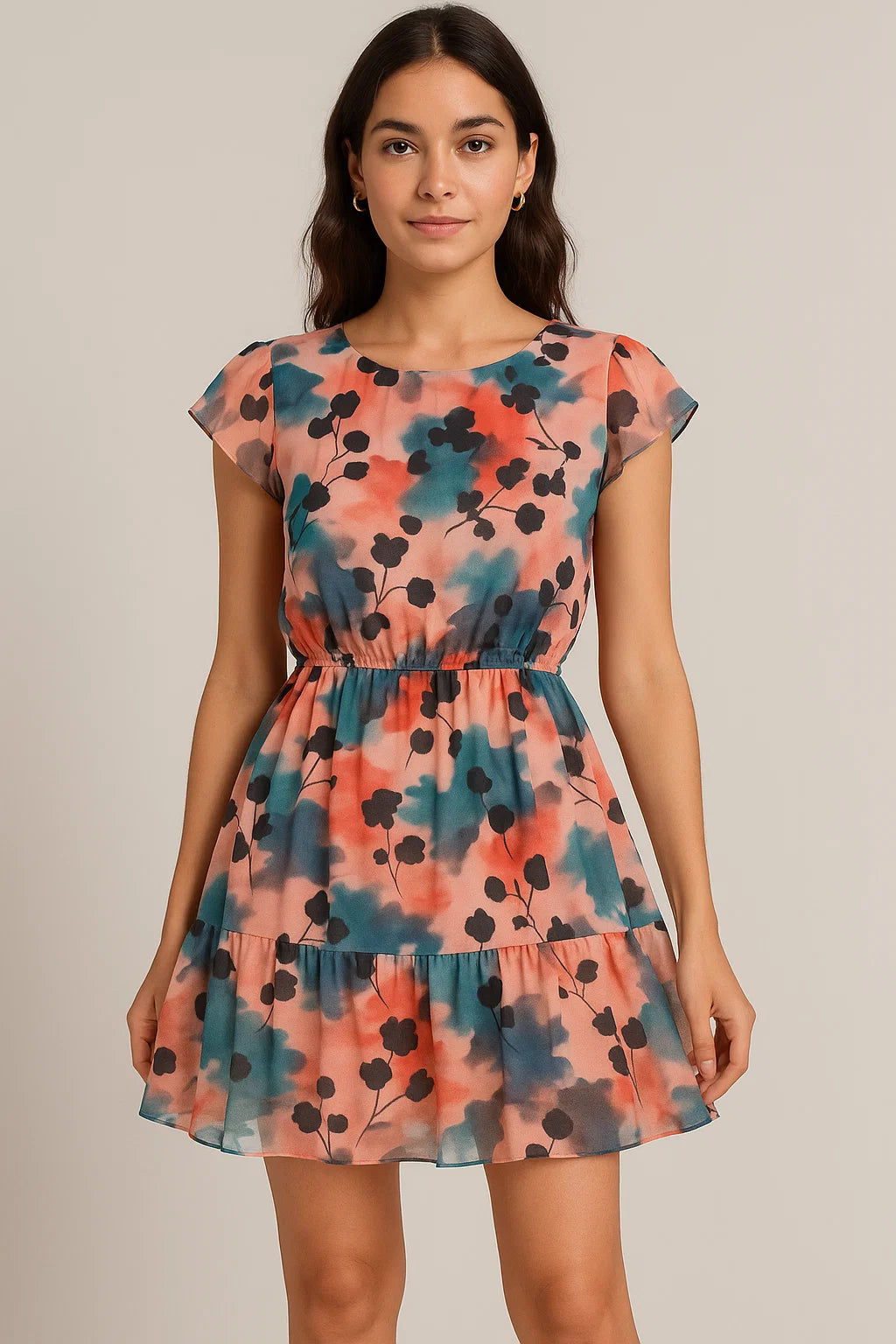 Watercolour Spot With Flower Digital Printed Fabric - Pure Georgette