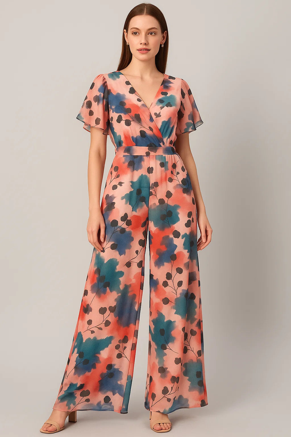 Watercolour Spot With Flower Digital Printed Fabric - Pure Georgette