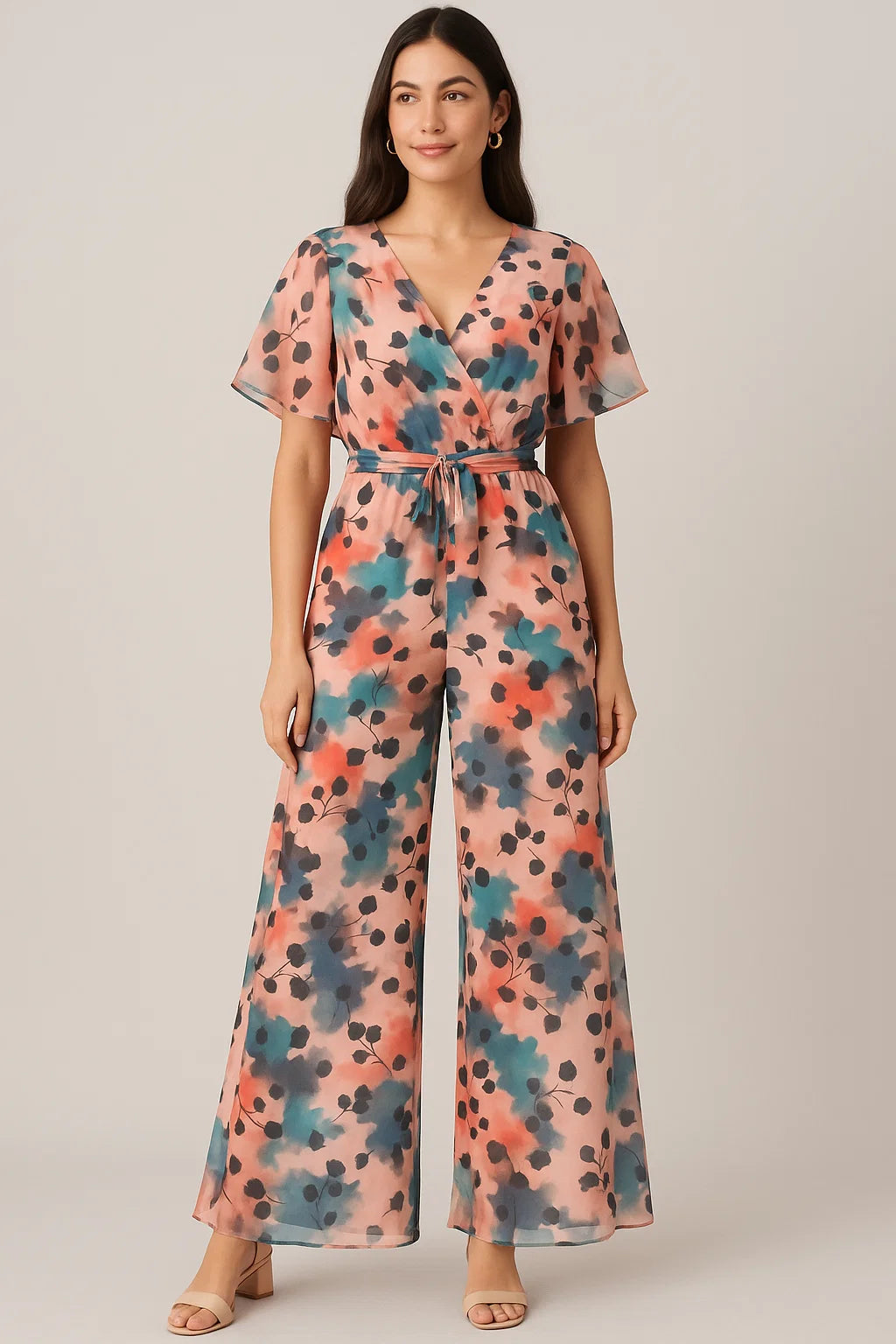 Watercolour Spot With Flower Digital Printed Fabric - Pure Georgette