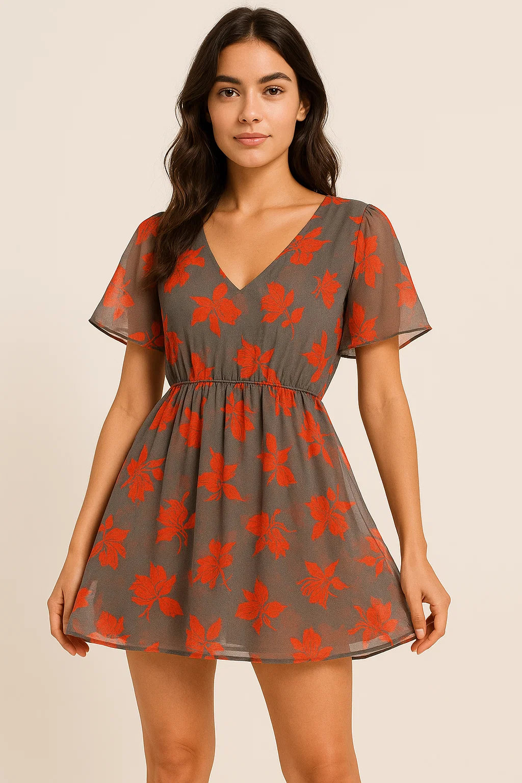 Tulips Roses With Orange Colour Digital Printed Fabric - Pure Georgette