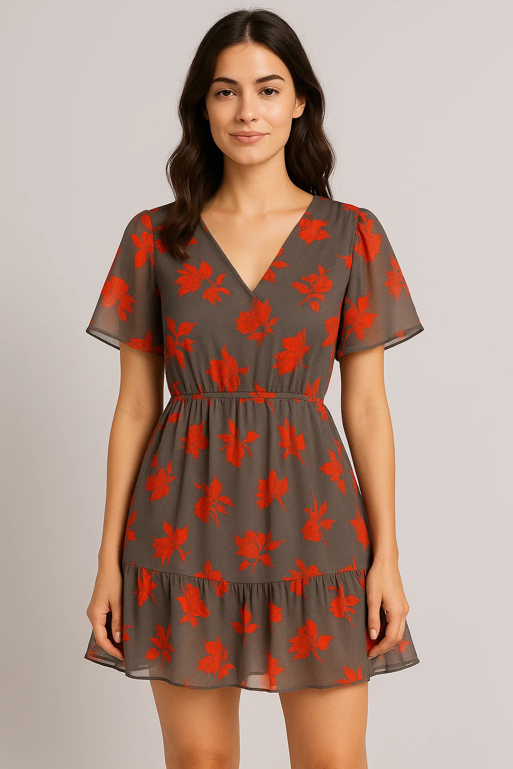 Tulips Roses With Orange Colour Digital Printed Fabric - Pure Georgette