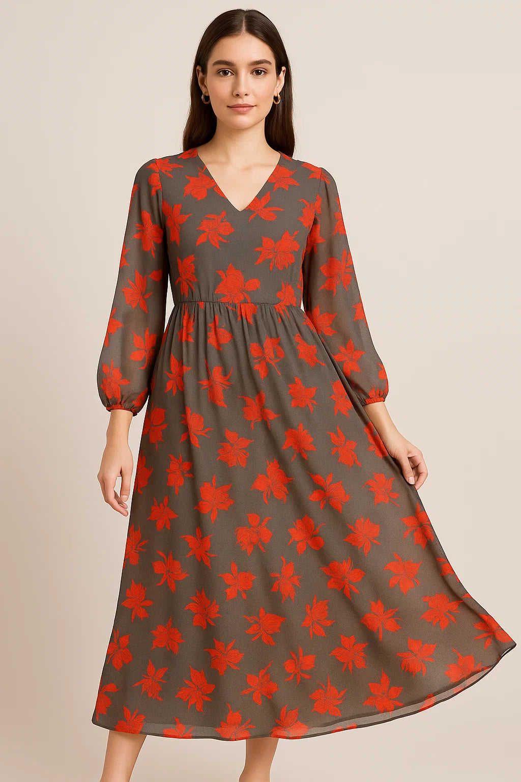 Tulips Roses With Orange Colour Digital Printed Fabric - Pure Georgette