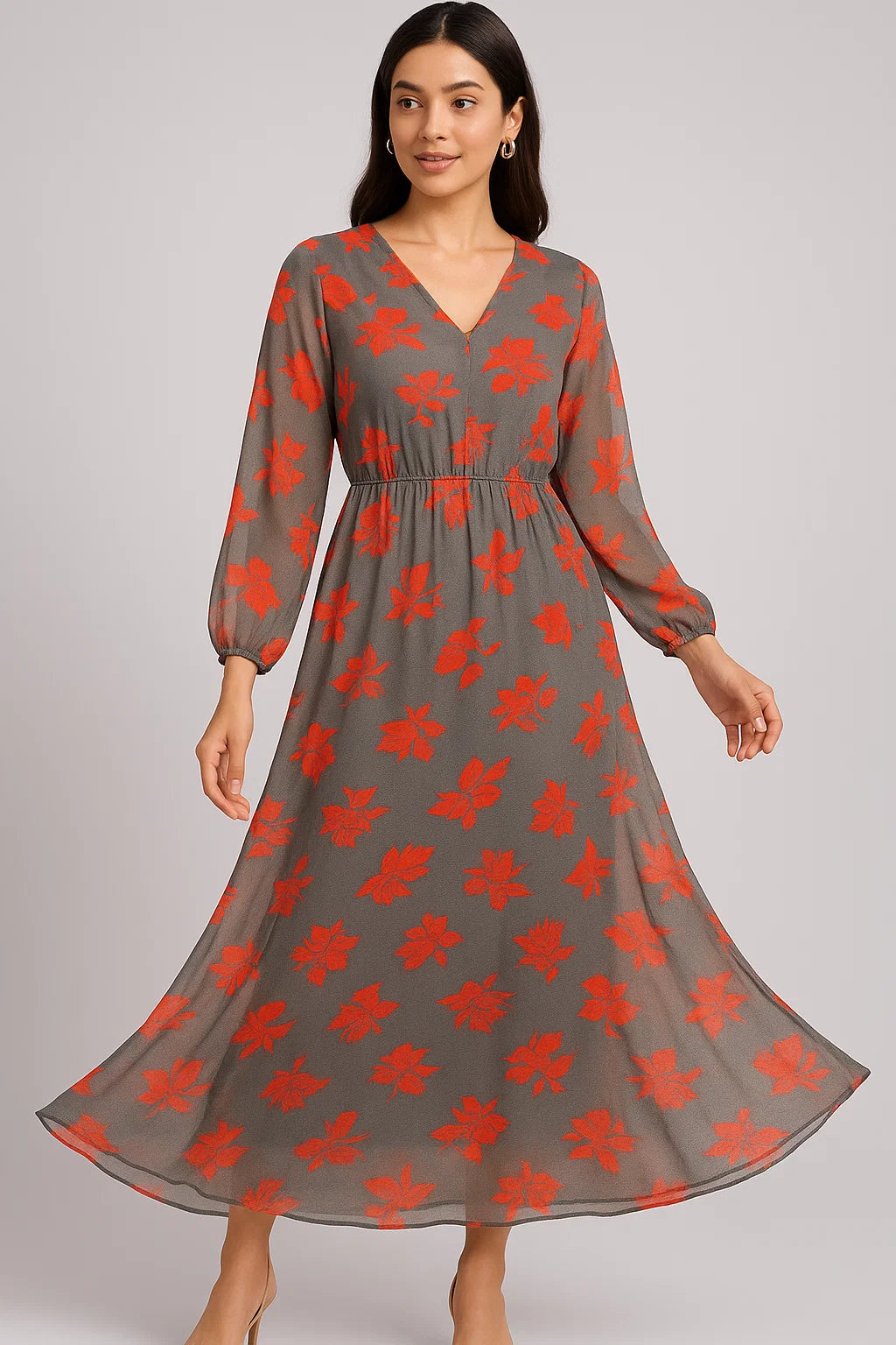 Tulips Roses With Orange Colour Digital Printed Fabric - Pure Georgette