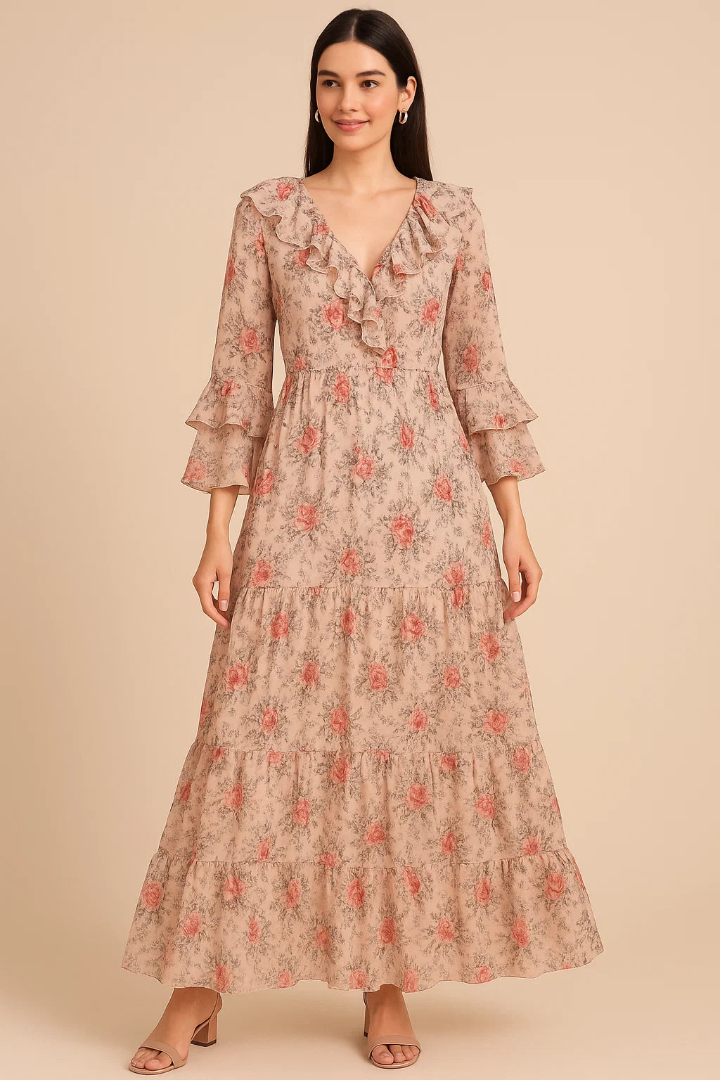 Beautiful Seamless Red Poppy Flower Digital Printed Fabric - Pure Georgette