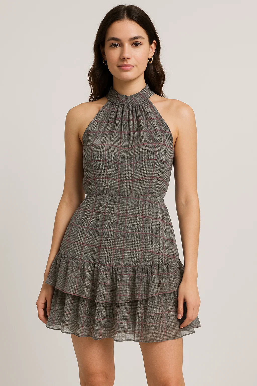 Tiny Strips Glen Checks Digital Printed Fabric - Pure Georgette