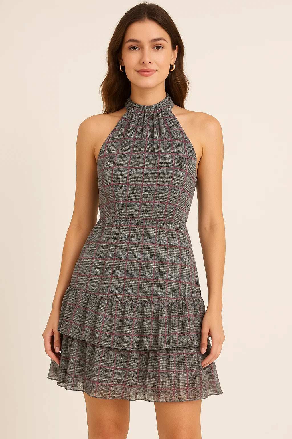 Tiny Strips Glen Checks Digital Printed Fabric - Pure Georgette