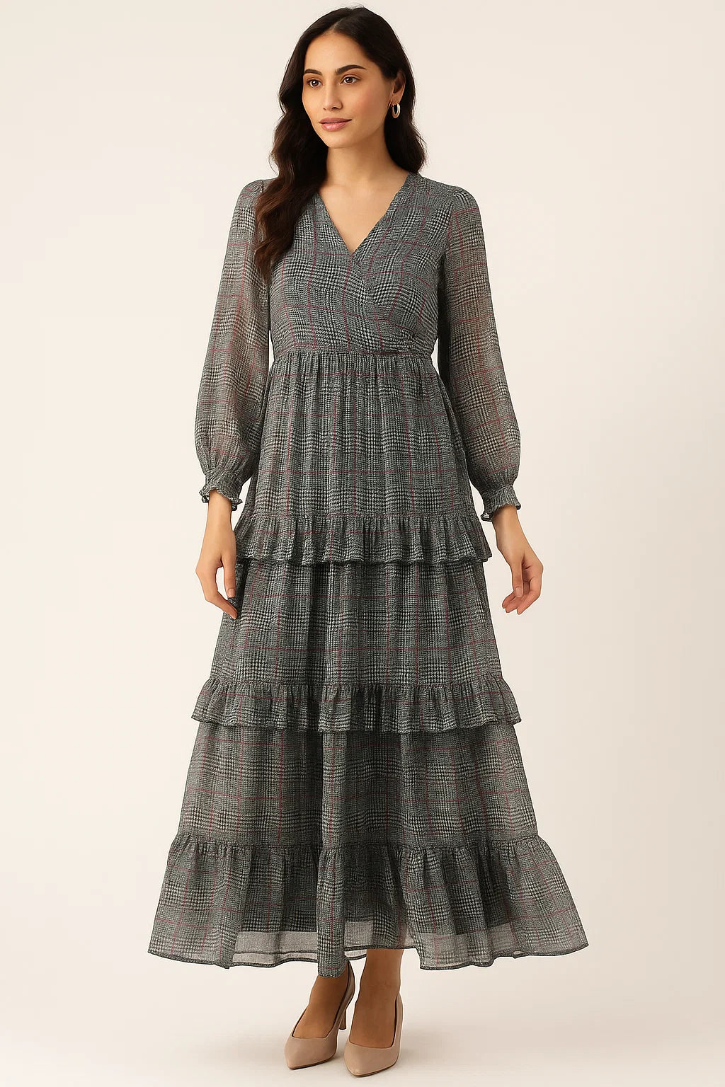 Tiny Strips Glen Checks Digital Printed Fabric - Pure Georgette