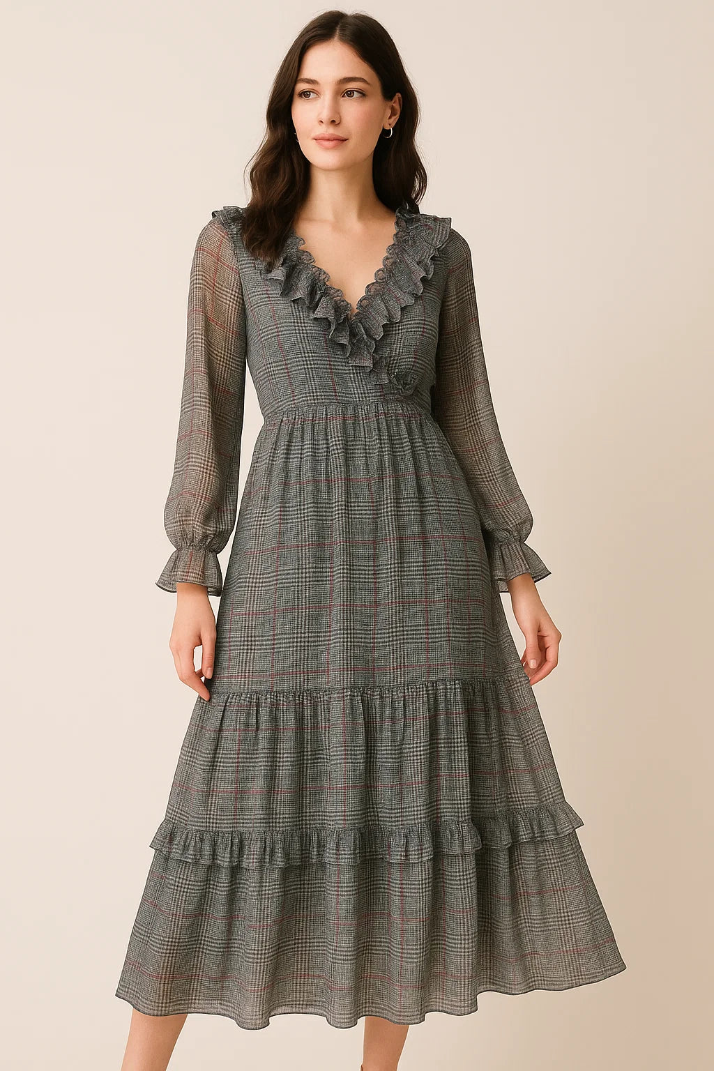 Tiny Strips Glen Checks Digital Printed Fabric - Pure Georgette