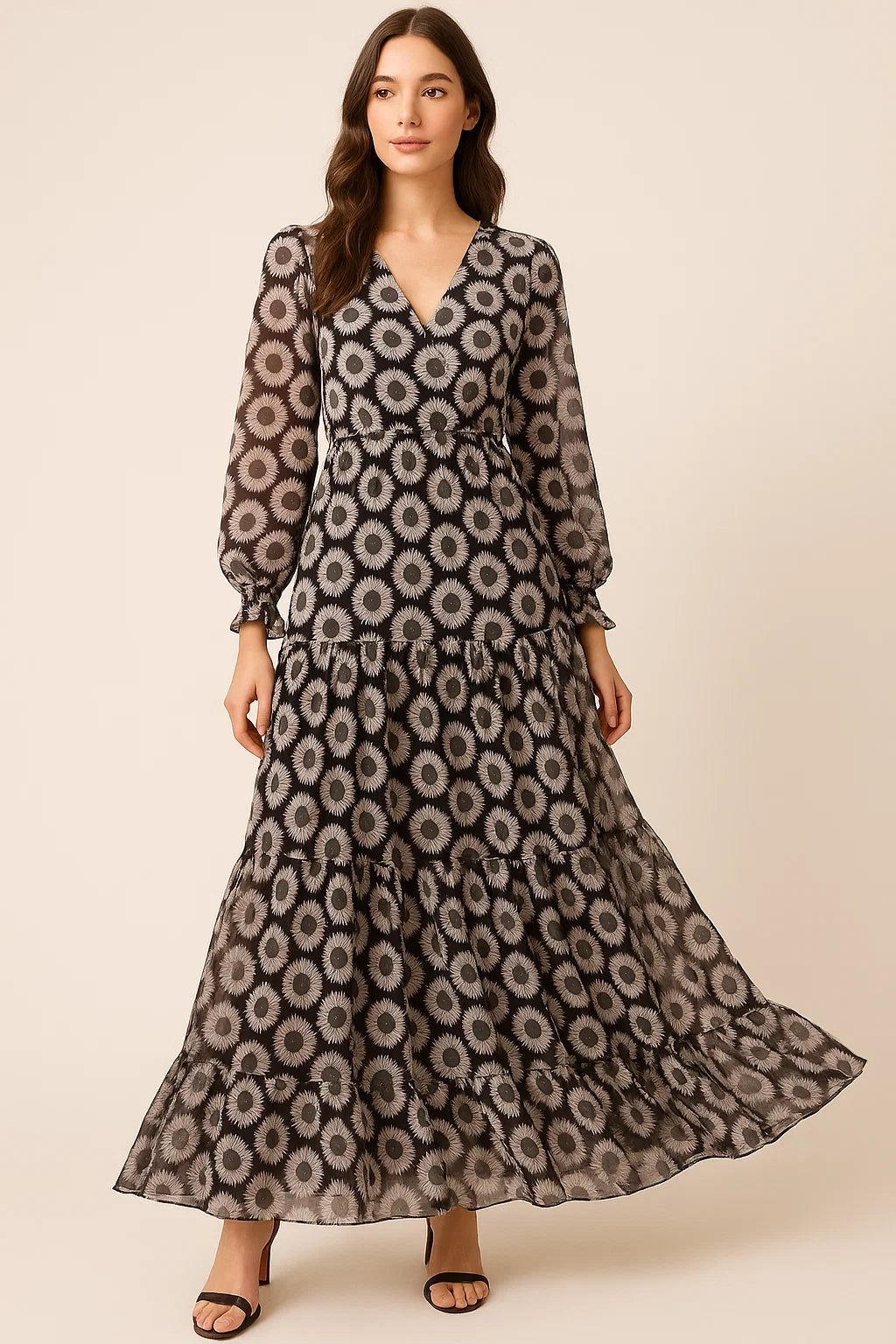 Vintage Old Sunflower Digital Printed Fabric - Pure Georgette