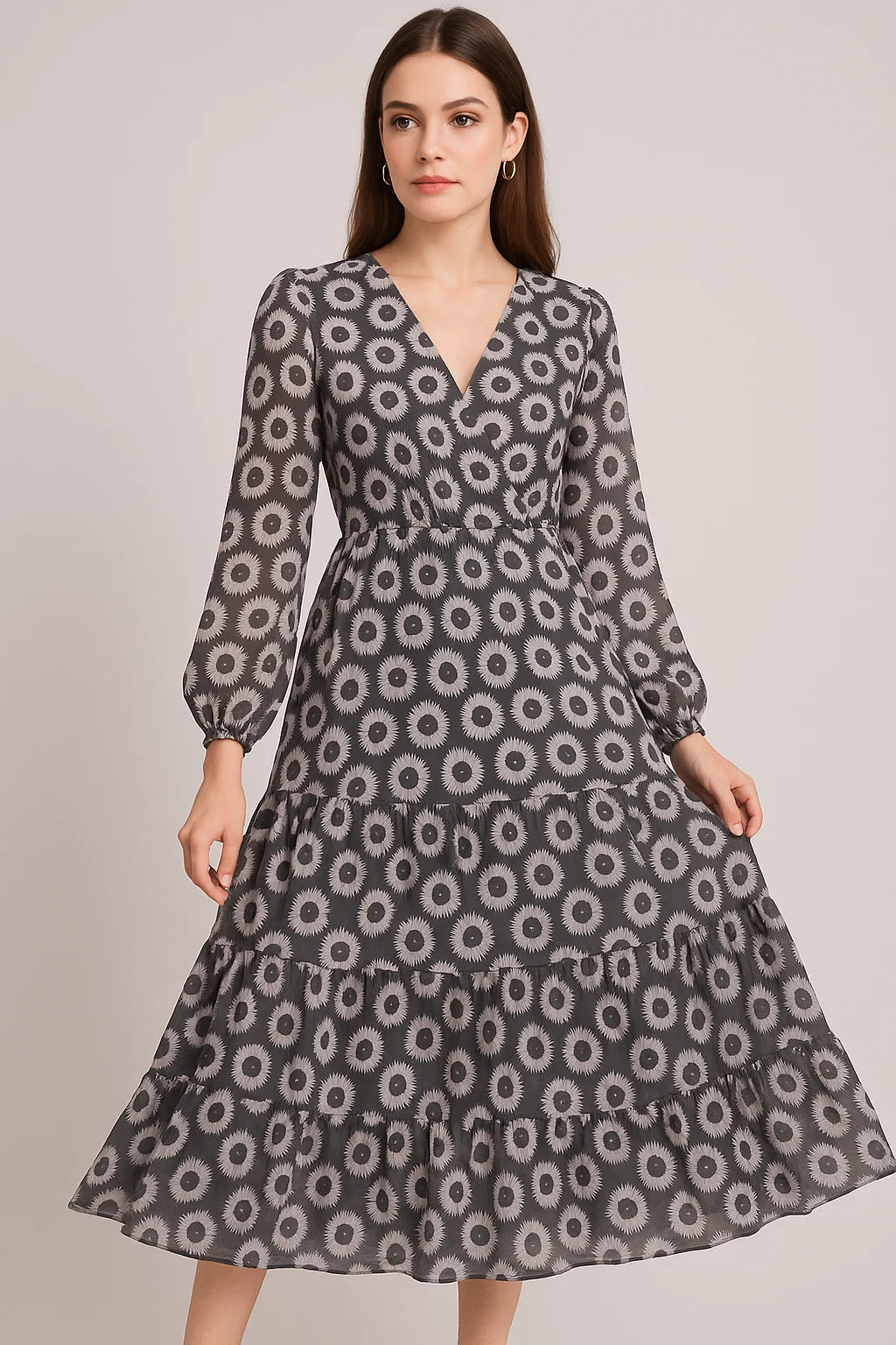 Vintage Old Sunflower Digital Printed Fabric - Pure Georgette