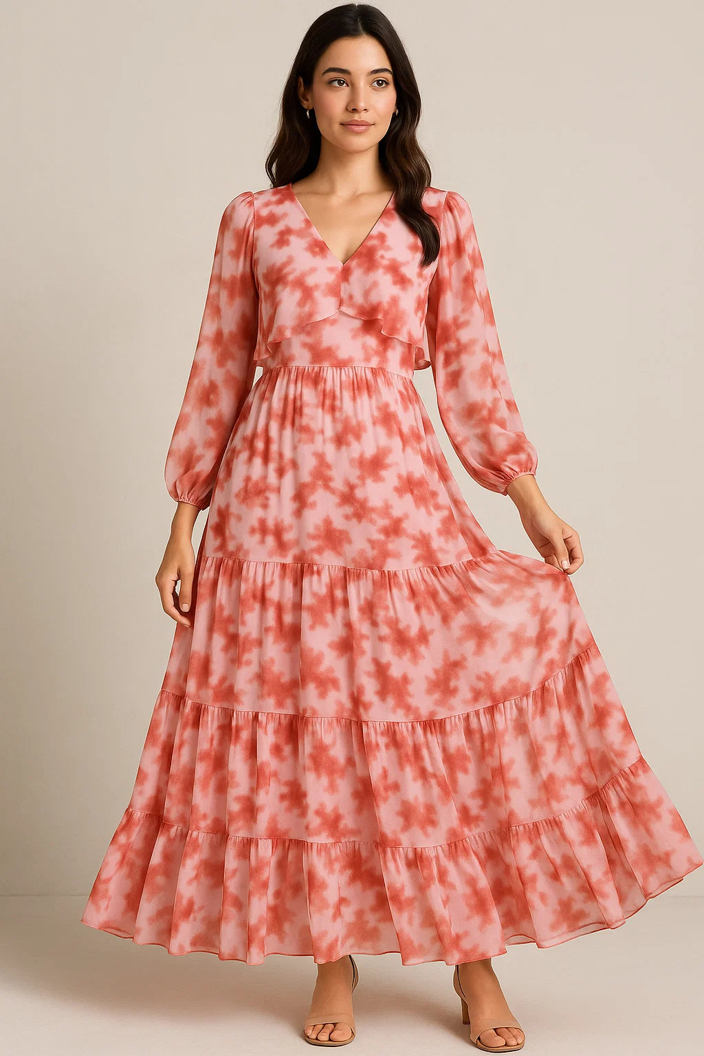 Watercolour Colour Red Spot Digital Printed Fabric - Pure Georgette