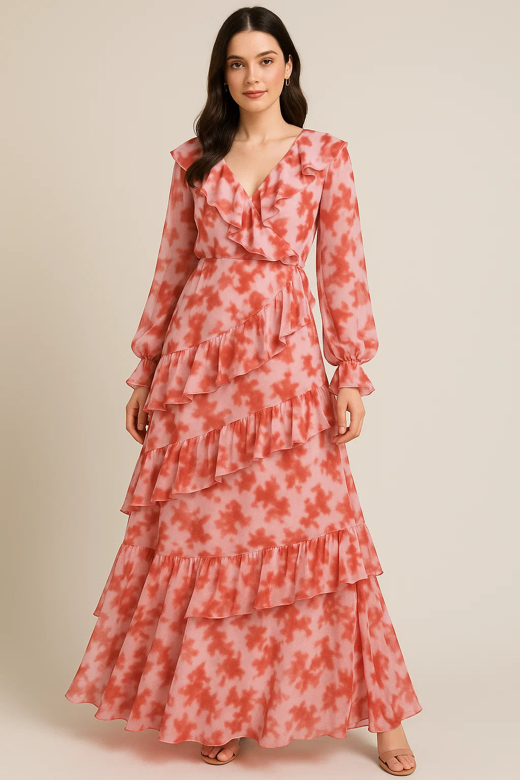 Watercolour Colour Red Spot Digital Printed Fabric - Pure Georgette