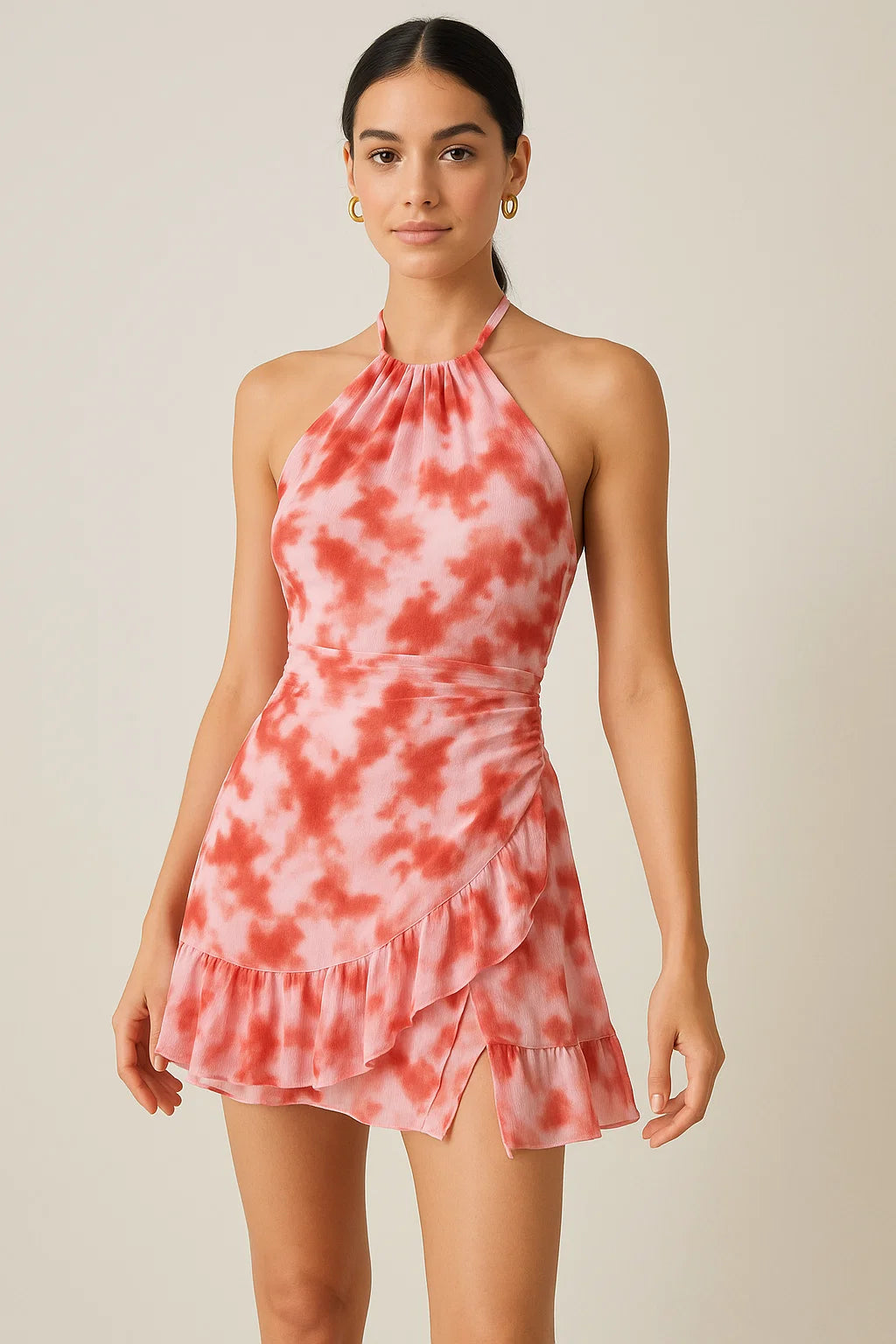 Watercolour Colour Red Spot Digital Printed Fabric - Pure Georgette