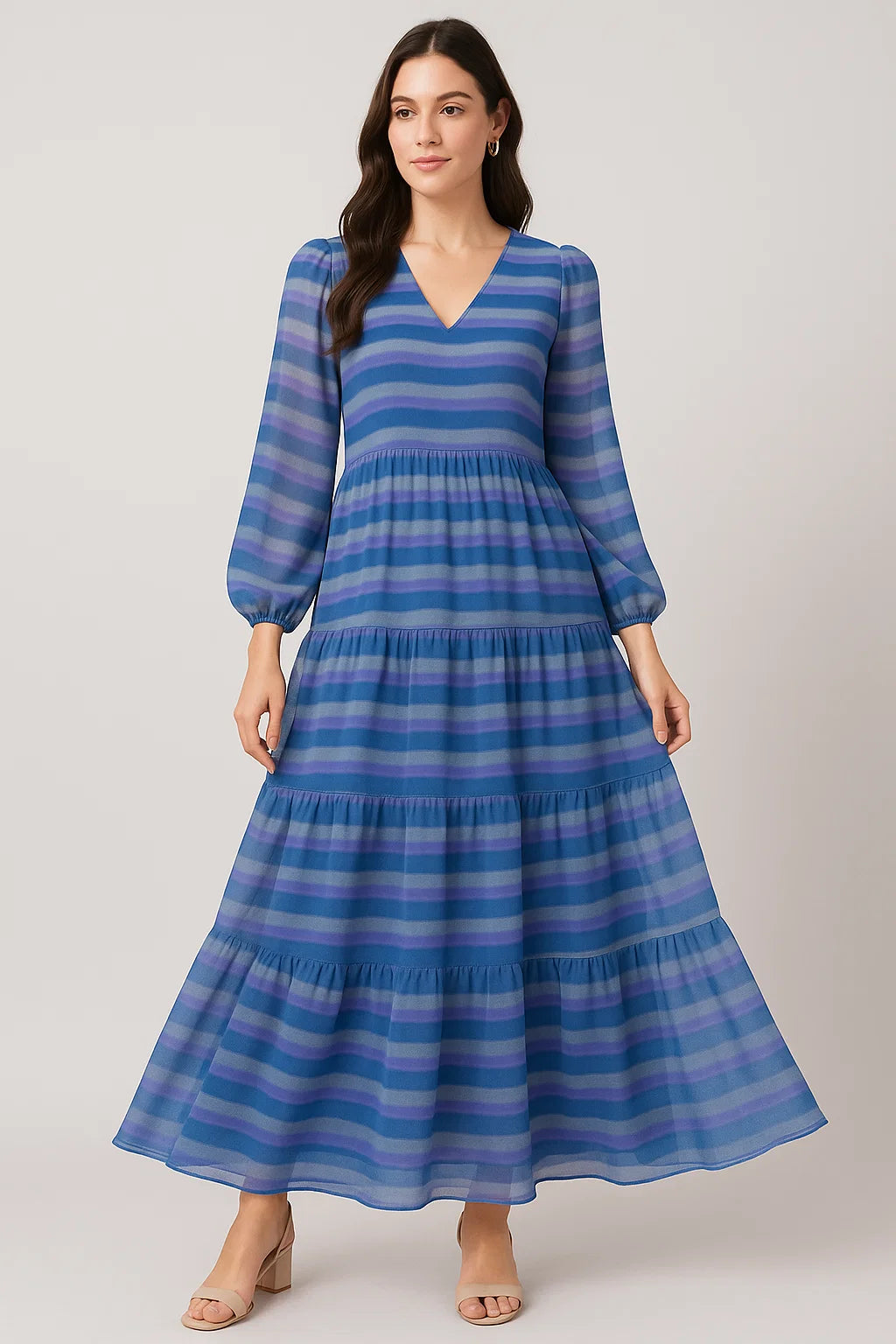 Vintage Shadow Strips Digital Printed Fabric - Pure Georgette