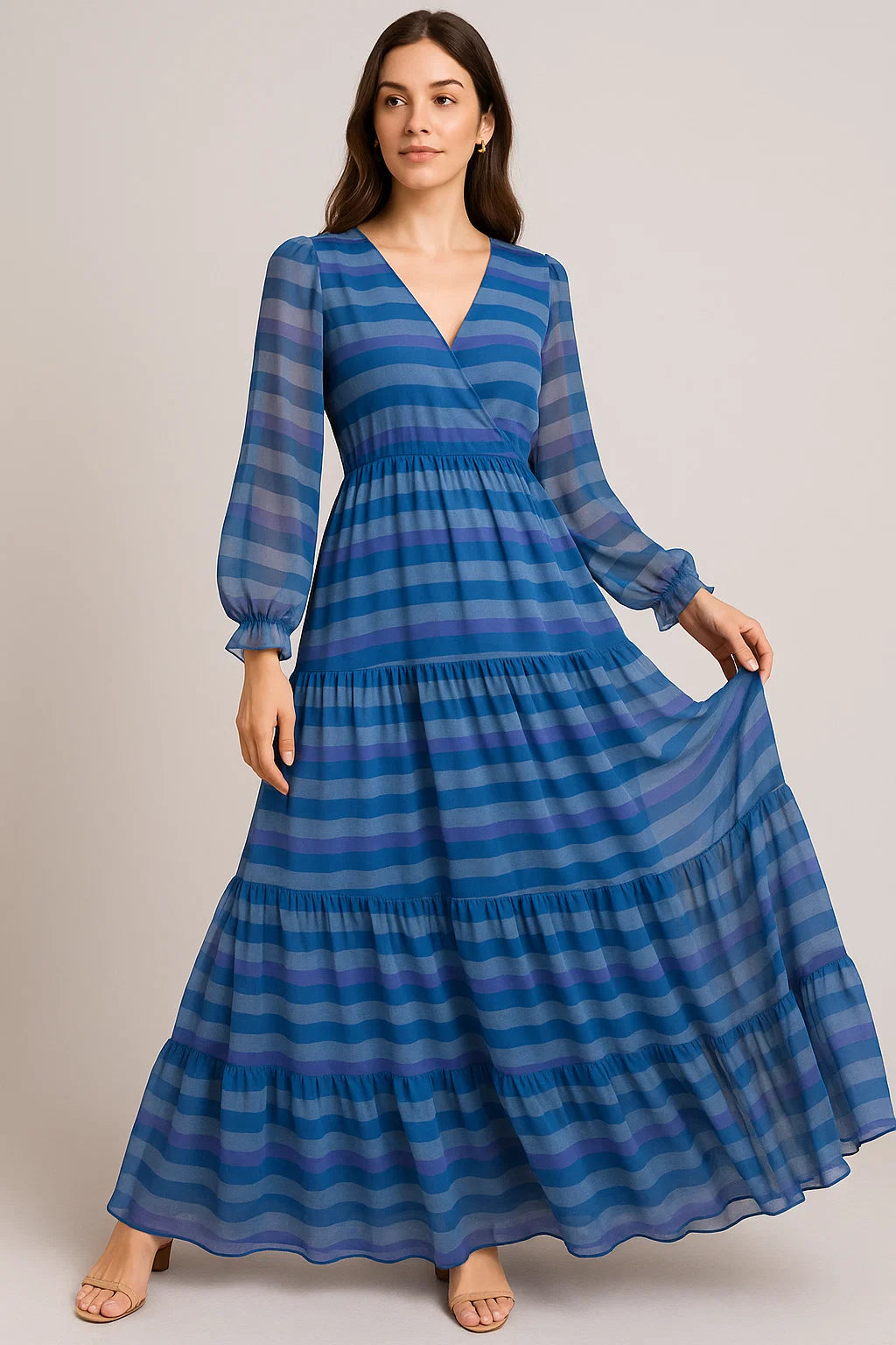 Vintage Shadow Strips Digital Printed Fabric - Pure Georgette