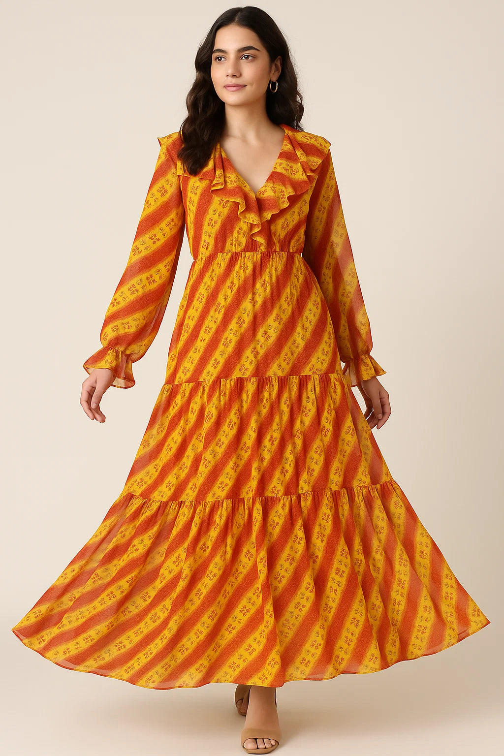 Tiny Red And Yellow Doted Flower Digital Printed Fabric - Pure Georgette