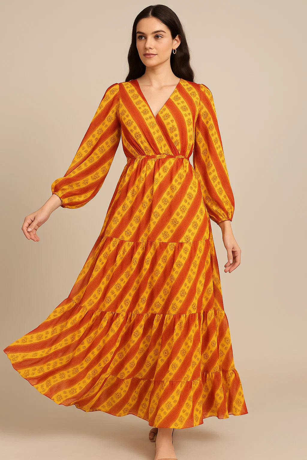 Tiny Red And Yellow Doted Flower Digital Printed Fabric - Pure Georgette