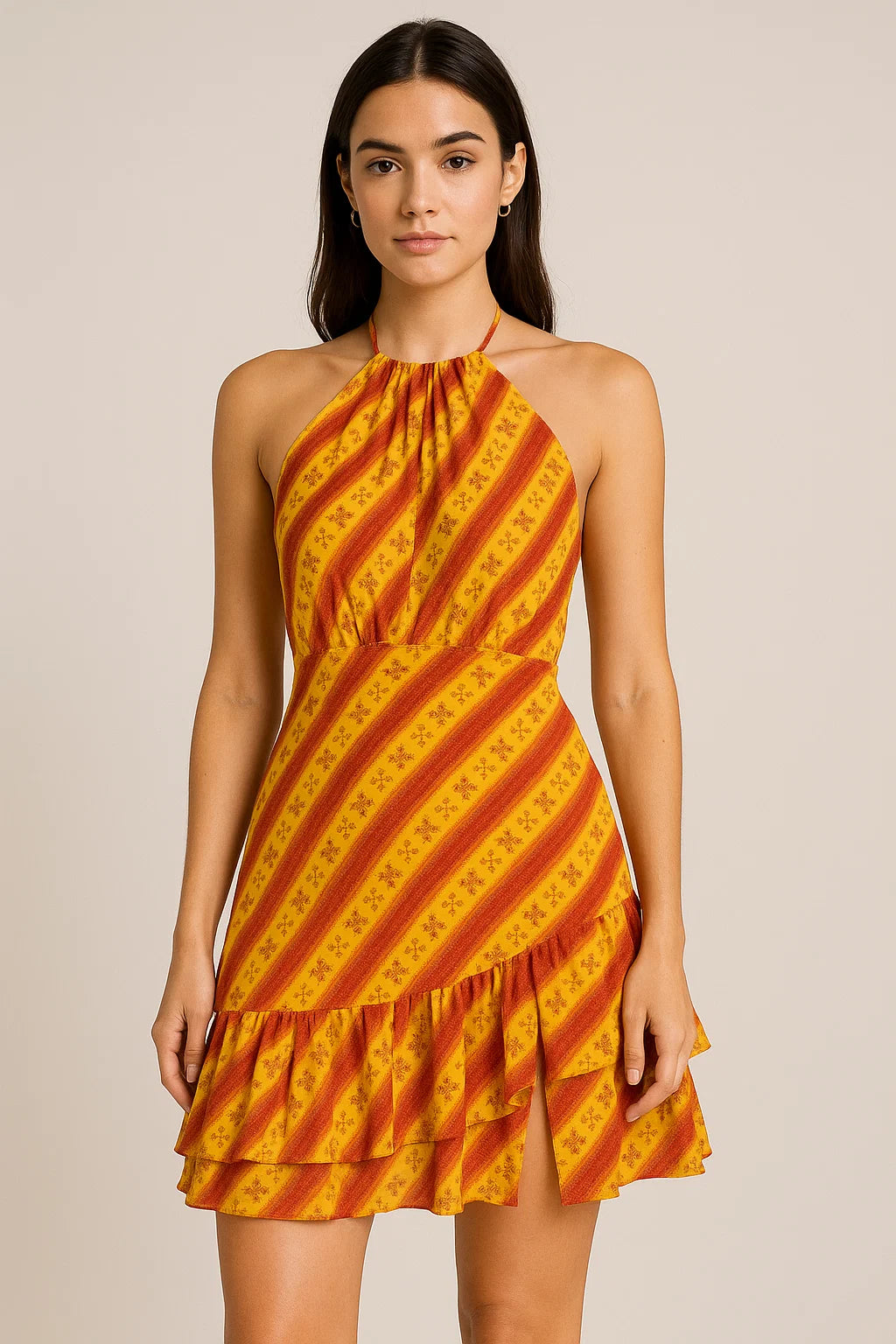 Tiny Red And Yellow Doted Flower Digital Printed Fabric - Pure Georgette